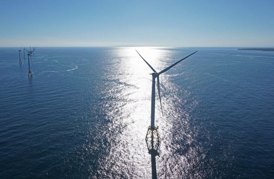 Ørsted, owner of the five-turbine, pilot-project Block Island Wind Farm, shown here, and partner Eversource are now proposing two full-scale offshore wind farms between Block Island and Martha's Vineyard.