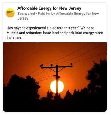 Affordable Energy for New Jersey blackout advertisement.