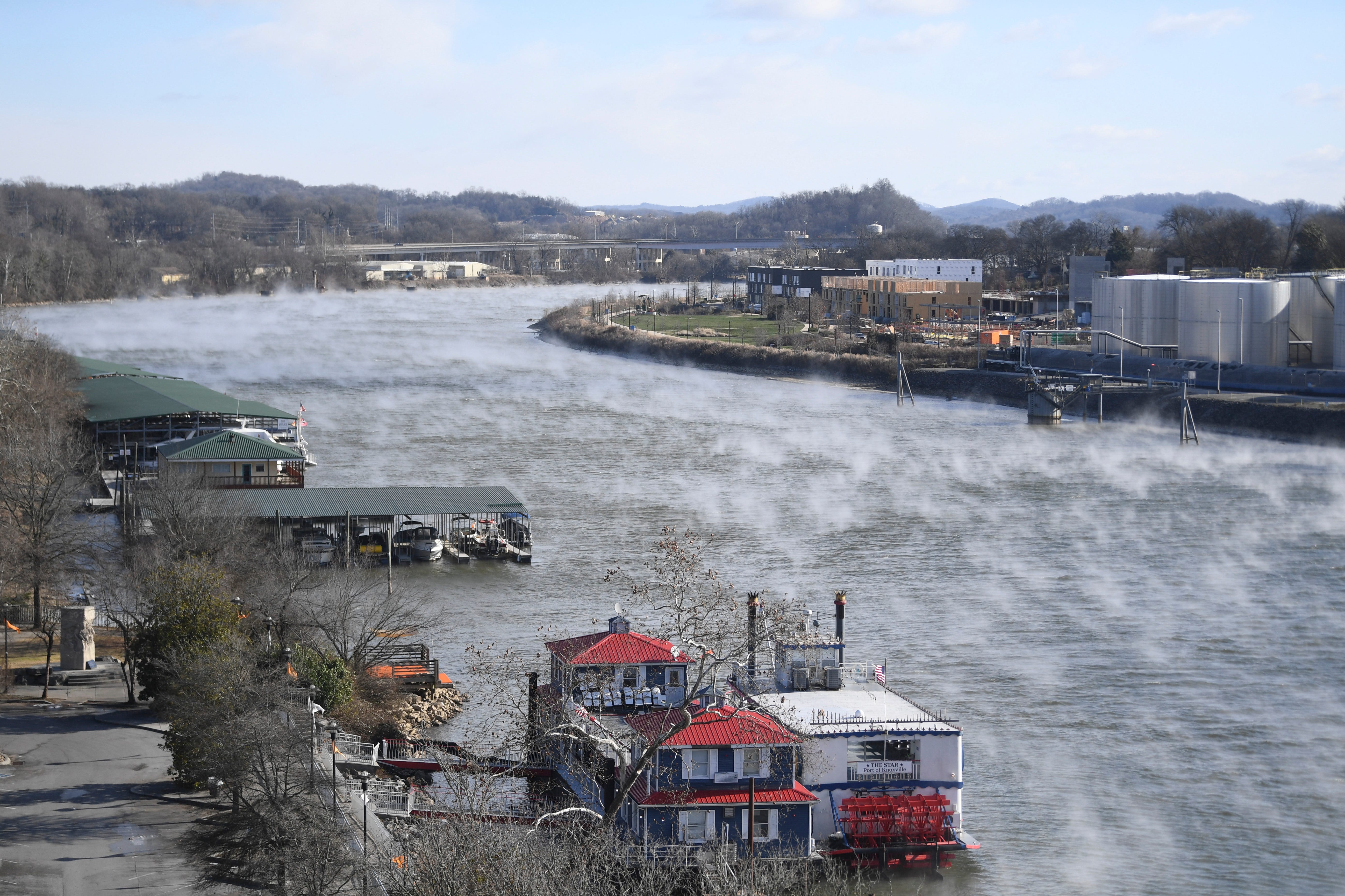 Steam comes off of the Tennessee River in downtown Knoxville on Dec. 23. TVA requested first-ever rolling blackouts from local utility companies to get electricity demand projections more in line.