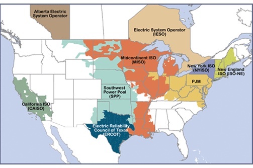 A map of grid operators’ territories. (Source: Federal Energy Regulatory Commission)